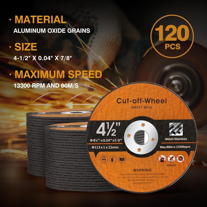Shawya 120 PCS 4 1/2 inch Cut-Off Wheels for Metal & Stainless Steel and PVC Tube 4.5" x.040 x7/8" Cutting Wheel for Angle Grinder Aggressive Cutting disc for General Purpose Metal Cutting - Image 5